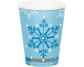 8 Snowflake Cups 9 oz, Snow Princess Cups, Princess Party, Princess Birthday, Princess Themed Party, Paper Party Cups, Christmas Paper Cups