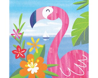 16 Small Flamingo Napkins, Luau Party Napkins, Tropical Party, Aloha Party, Beach Party, Tropical Birthday, Hawaiian Party, Flamingo Party