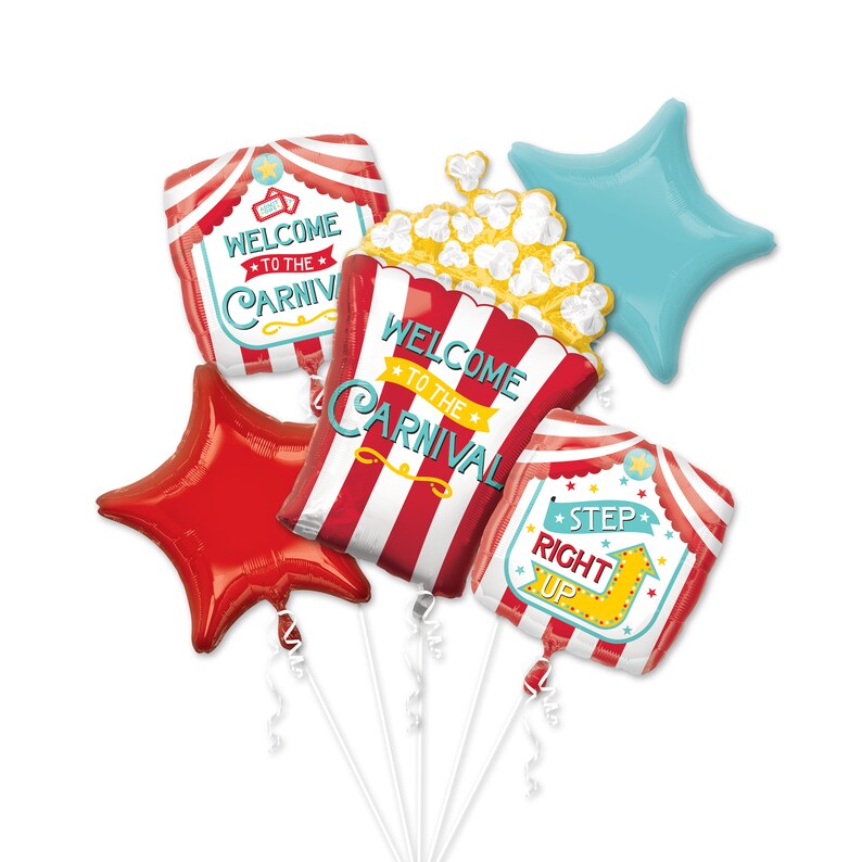 29 Carnival Popcorn Bouquet Balloons Birthday Party Decor Carnival Balloon Carnival Party Decorations Night Out Balloon Circus Balloon