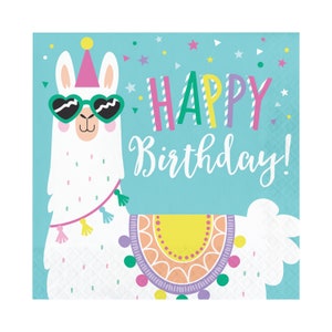 16 Large Llama Birthday Napkins, Llama Party Napkins, Llama Decorations, Llama Baby Shower, Alpaca Party, Fiesta Party, Cactus Party Napkins