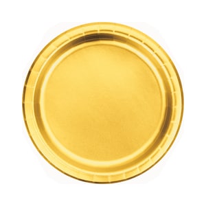 8 Gold Paper Plates 7&quot;, Gold Party Plates, Shiny Gold Plate, Gold Foil Plate, Golden Anniversary, Gold Dessert Plate, 50th Anniversary Plate