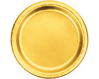 8 Gold Paper Plates 7", Gold Party Plates, Shiny Gold Plate, Gold Foil Plate, Golden Anniversary, Gold Dessert Plate, 50th Anniversary Plate