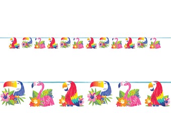 Tropical Banner, Luau Party, Tropical Party, Aloha Party, Beach Party, Tropical Birthday, Hawaiian Party, Parrot Banner, Flamingo Banner