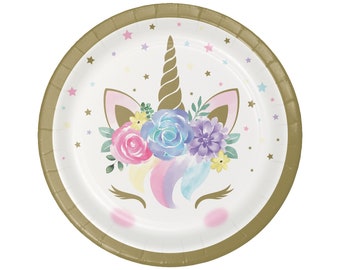 8 Unicorn Paper Plates 7", Baby Shower Plates, Rainbow Unicorn Plates, Unicorn Party Plates, Unicorn Birthday Party, Unicorn Decorations