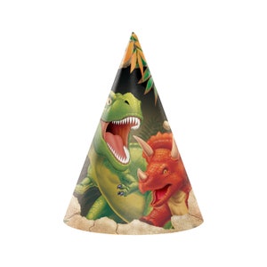 8 Dinosaur Party Hats, Dino Party Hats, Dino Party, Dinosaur Party, Dino Birthday, Dinosaur Birthday, Dino Decoration, Dino Decor, T-rex