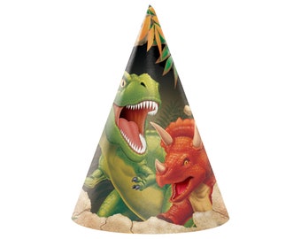 8 Dinosaur Party Hats, Dino Party Hats, Dino Party, Dinosaur Party, Dino Birthday, Dinosaur Birthday, Dino Decoration, Dino Decor, T-rex