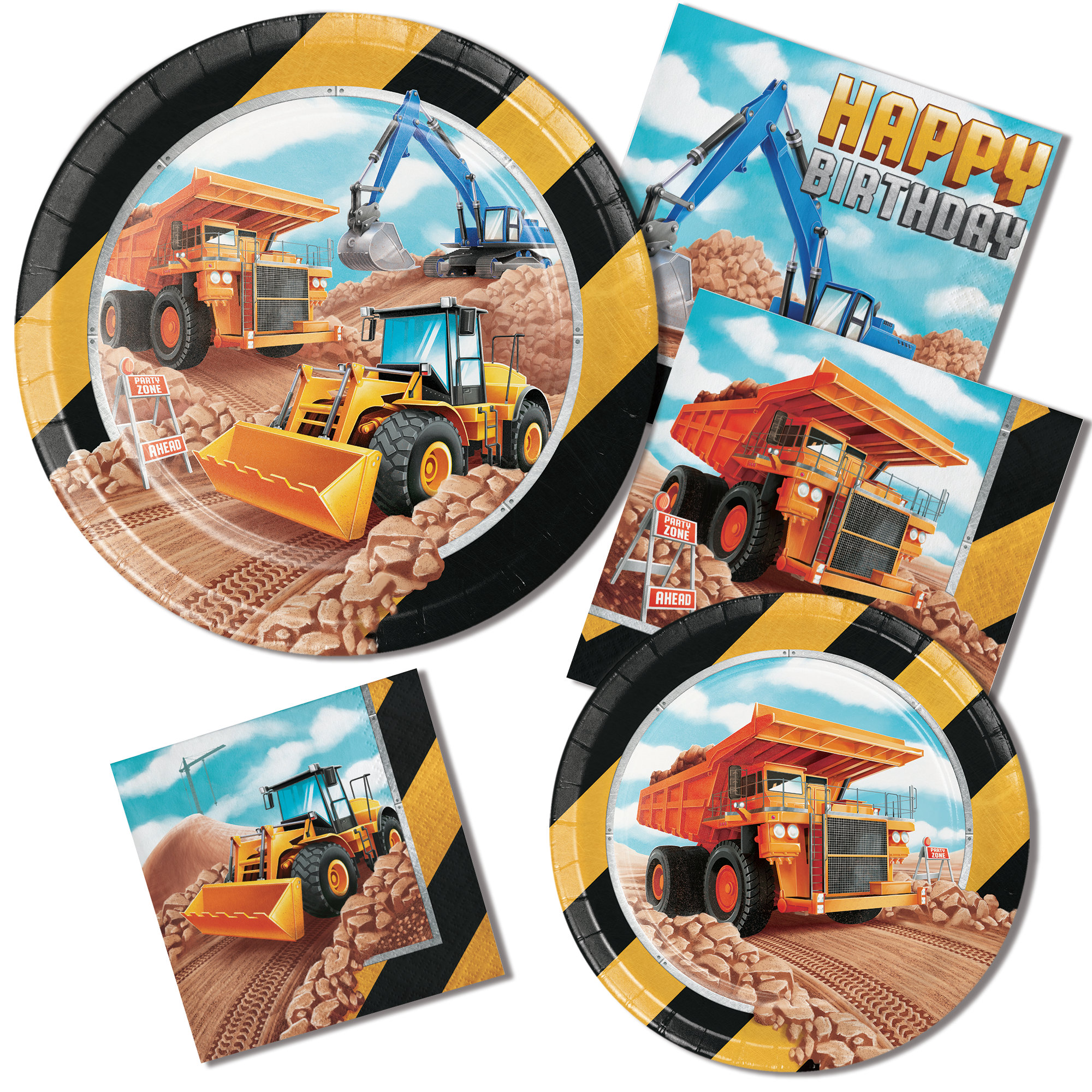 Serviettes En Papier Thème Chantier - Lot De 30 Pour Anniversaire Enfant | Motifs Bulldozer, Pelleteuse | 33x33 Cm Dépliées - 9