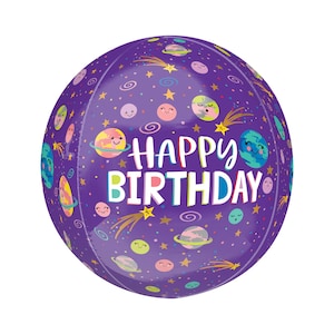 Happy Birthday Galaxy Balloon 16&quot;, Spaceship Balloon, Space Rocket Balloon, Outer Space Balloon, Astronaut Balloon, Planet Balloons, Moons