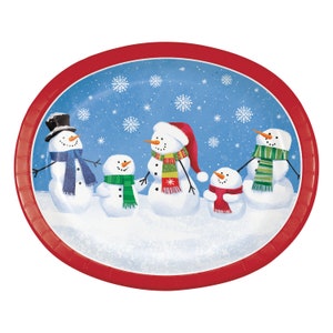 8 Oval Christmas Snowmen Platters 12&quot;, Christmas Paper Plates, Christmas Party, Christmas Tableware, Holiday Party, Christmas Decoration
