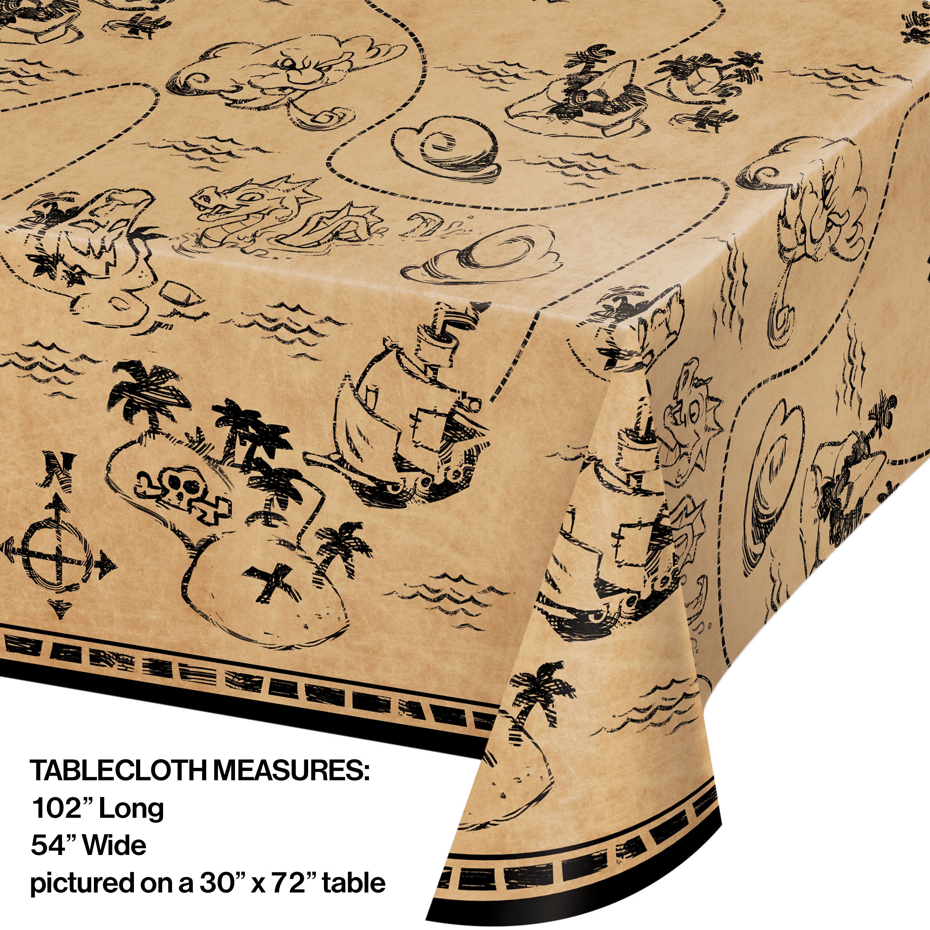 Pirate Tablecloth For Party Decor 3 Pcs - Disposable Rectangle Plastic Tablecloths With Pirate Ships Vintage Map Plastic Table Covers Set For Pirate Decor Accessories For Birth