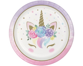 8 Unicorn Paper Plates 9", Baby Shower Plates, Rainbow Unicorn Plates, Unicorn Party Plates, Unicorn Birthday Party, Unicorn Decorations