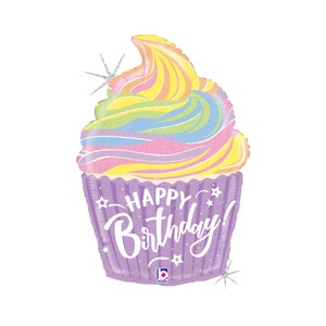 Happy Birthday Pastel Cupcake Balloon 27&quot;, Birthday Cake, Pastel Decoration, Pastel Rainbow, Cupcake Birthday Party, Cupcake Themed Birthday
