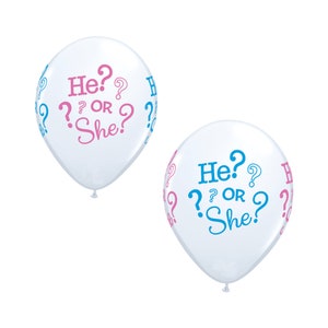 Five He or She Balloons, Gender Reveal Party, Boy or Girl, Gender Party, Gender Reveal Decor, Baby Shower Party, What Will It Be?
