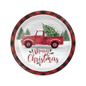 8 Farmhouse Christmas Plates 9&quot;, Christmas Plates, Christmas Party, Rustic Christmas, Holiday Party, Christmas Tree, Vintage Christmas Plat