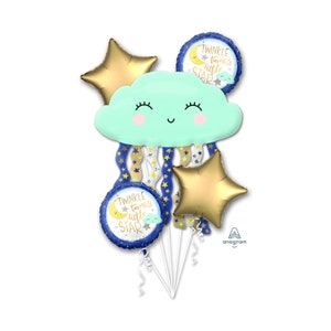 Twinkle Twinkle Little Star Balloon Bouquet Foil Mylar 30&quot;, Baby Shower Balloon, Star Balloon, Cloud Balloon, Moon and Stars Balloon