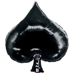 May include: Black spade shaped foil balloon. The balloon is inflated and ready to be used for a party or event.