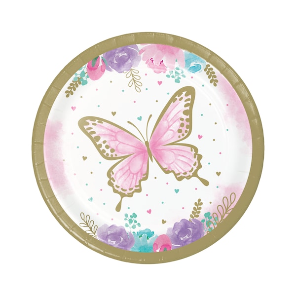 8 Butterfly Plates 7", Pastel Butterfly, Butterfly Party, Butterfly Baby Shower, Butterfly Birthday, Butterfly Decorations, Gold Butterfly
