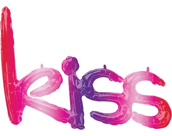Kiss Balloon 27 x 20", Kiss Script Balloon, Rainbow Kiss Balloon, Valentine's Day Balloon, Bridal Shower Balloon, Bachelorette Party, Lips