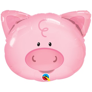 Pig Head Balloon Foil Mylar Balloon 30&quot;, Barnyard Balloon, Farm Animal Balloon, Piggy Balloon, Baby Pig, Pig Themed Party, Smiling Pig