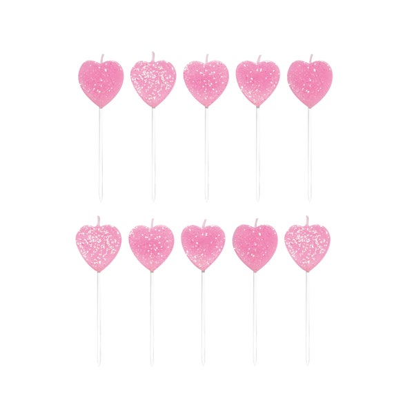 10 Glitter Pink Heart Candles, Birthday Candle, Glitter Candle, Heart Shaped Candle, Pink Party, Valentine Day Candle, Baby Shower Decor