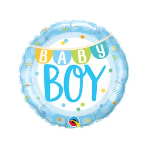 Baby Boy Banner and Dots Balloon Foil Mylar 18&quot;, Baby Shower Balloon, Welcome Baby Balloon, Gender Reveal, Baby Party, Blue Baby Balloon