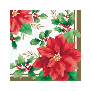 16 Large Christmas Poinsettia Napkins, Christmas Napkins, Christmas Party, Christmas Tableware, Holiday Party, Holiday Napkins