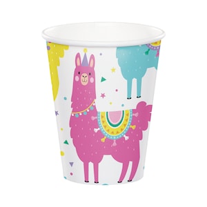 8 Llama Cups 9 oz, Llama Party Cups, Llama Decor, Llama Birthday, Llama Baby Shower, Alpaca Party, Fiesta Party, Llama Themed, Cactus Party
