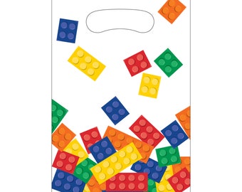 8 Block Party Loot Bags, Block Decorations, Construction Bricks, Construction Blocks, Birthday Bricks, Block Themed Party, Building Blocks