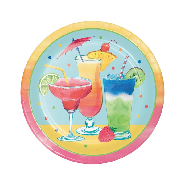 8 Cocktail Plates 9", Drink Plates, Summer Drink Plates, Luau Party Plate, Beach Party, Umbrella Drink, Pool Party Tableware, Birthday Drink