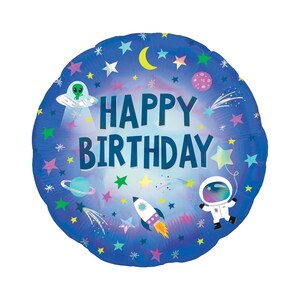 Happy Birthday Outer Space Balloon 18&quot;, Astronaut Balloon, Space Party Balloon, Space Birthday Party, Rocket Balloon, Stars & Moon Balloon
