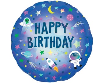 Happy Birthday Outer Space Balloon 18", Astronaut Balloon, Space Party Balloon, Space Birthday Party, Rocket Balloon, Stars & Moon Balloon