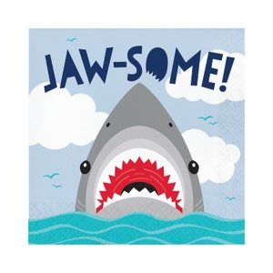 16 Large Shark Napkins, Shark Birthday, Shark Party, Shark Decorations, Pool Party, Ocean Party, Shark Tableware, Shark Themed Party