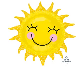 Sun Balloon Foil Mylar 29", Baby Shower, You Are My Sunshine, Summer Balloon, Smiley Sunshine Balloon, Sun Party, Happy Sunshine Balloon