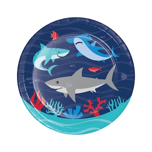 8 Shark Plates 7&quot;, Shark Birthday, Shark Party, Shark Decorations, Pool Party, Ocean Party, Shark Tableware, Shark Themed Party, Shark Fin