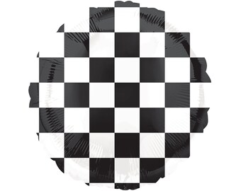 May include: Black and white checkered pattern foil balloon.