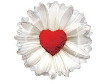 White Flower with Red Heart Balloon 24", Baby Shower Balloon, Mother's Day Balloon, Valentine's Day, Flower Party, Garden Party, Love Flower