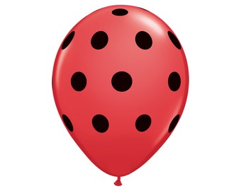 Five Red with Black Polka Dots Balloons Latex, Birthday Balloons, Bridal Party Balloons, Kids Balloons, Polka Dot Birthday, Red Balloons