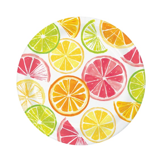 9 Citrus Slice Plates Fruit Party Plates Tropical Etsy