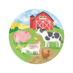 8 Farm Animal Plates 9&quot;, Barnyard Party Plates, Farm Birthday Party, Farm Decorations, Farm Baby Shower, Barnyard Birthday, Farm Animals