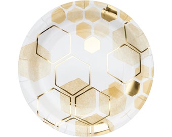 8 Honeycomb Plates 9", BumbleBee Party, Bee Baby Shower, Bee Themed Party, Queen Bee, Bee Birthday Party, Bumble Bee Party, What Will It Bee