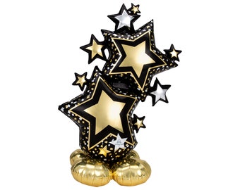 Stars Balloon Air Only 59", AirLoonz Balloon, Black and Gold Balloon, Star Balloon, Birthday Stars, Star Decorations, Star Party Balloons