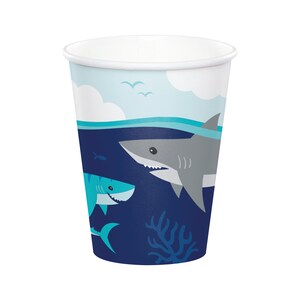 8 Shark Paper Cups 9 oz, Shark Birthday, Shark Party, Shark Decorations, Pool Party, Ocean Party, Shark Tableware, Shark Themed Party