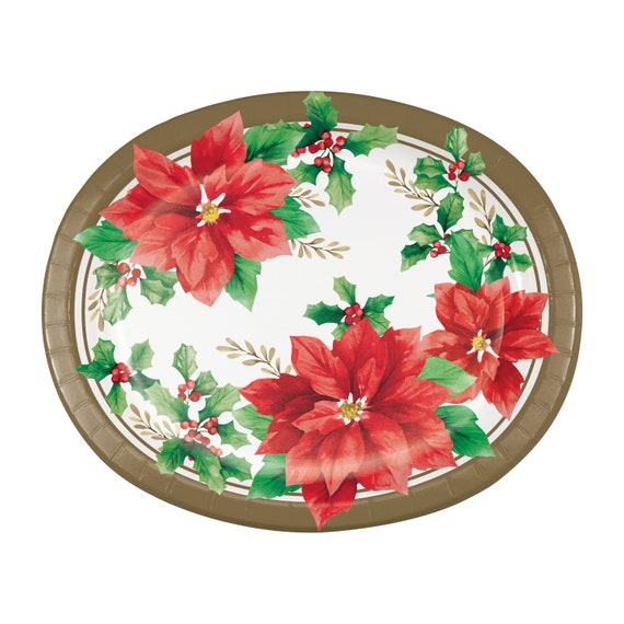 8 Oval Christmas Poinsettia Platter 12 Christmas Plates Christmas Party Christmas Tableware Holiday Party Holiday Plate Etsy UK