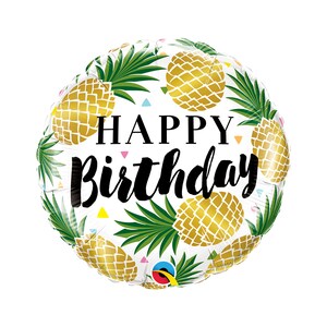 Happy Birthday Pineapple Balloon 18&quot;, Hawaiian Party, Birthday Luau Party, Beach Party, Aloha Party, Tropical Party, Flamingo Party, Cookout