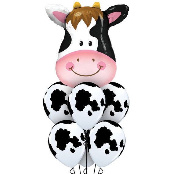 American Balloon Company Jumping Cow Balloon Bouquet - Cow Theme Party Balloons, 1 Jumbo 30" Mylar & 6 Latex Balloons - View #3