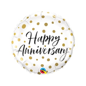 Happy Anniversary Gold Dots Balloon 18&quot;, Anniversary Gift, Wedding Anniversary Party, Anniversary Decoration, Gold Dot