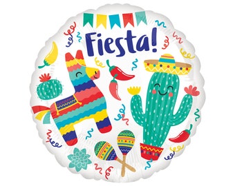 Fiesta Party Balloon 18", Fiesta Birthday, Cinco de Mayo, Taco Party Balloon, llama, Taco Themed, Cactus Balloon, Chili Peppers, Sombrero