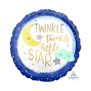 Twinkle Twinkle Little Star Balloon 18&quot;, Baby Shower Balloon, Moon and Stars, Little Star Balloon, Baby Balloons Party, Crescent Moon