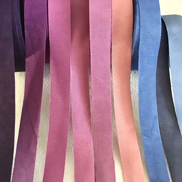 Ripsband , lila , pink , blau , 2,5 cm , alte Viskose . Taschen , Armband, Halsband , Hunde, Katzen
