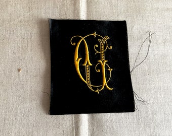 Embroidered monogram CU, AU, antique monograms, 1880